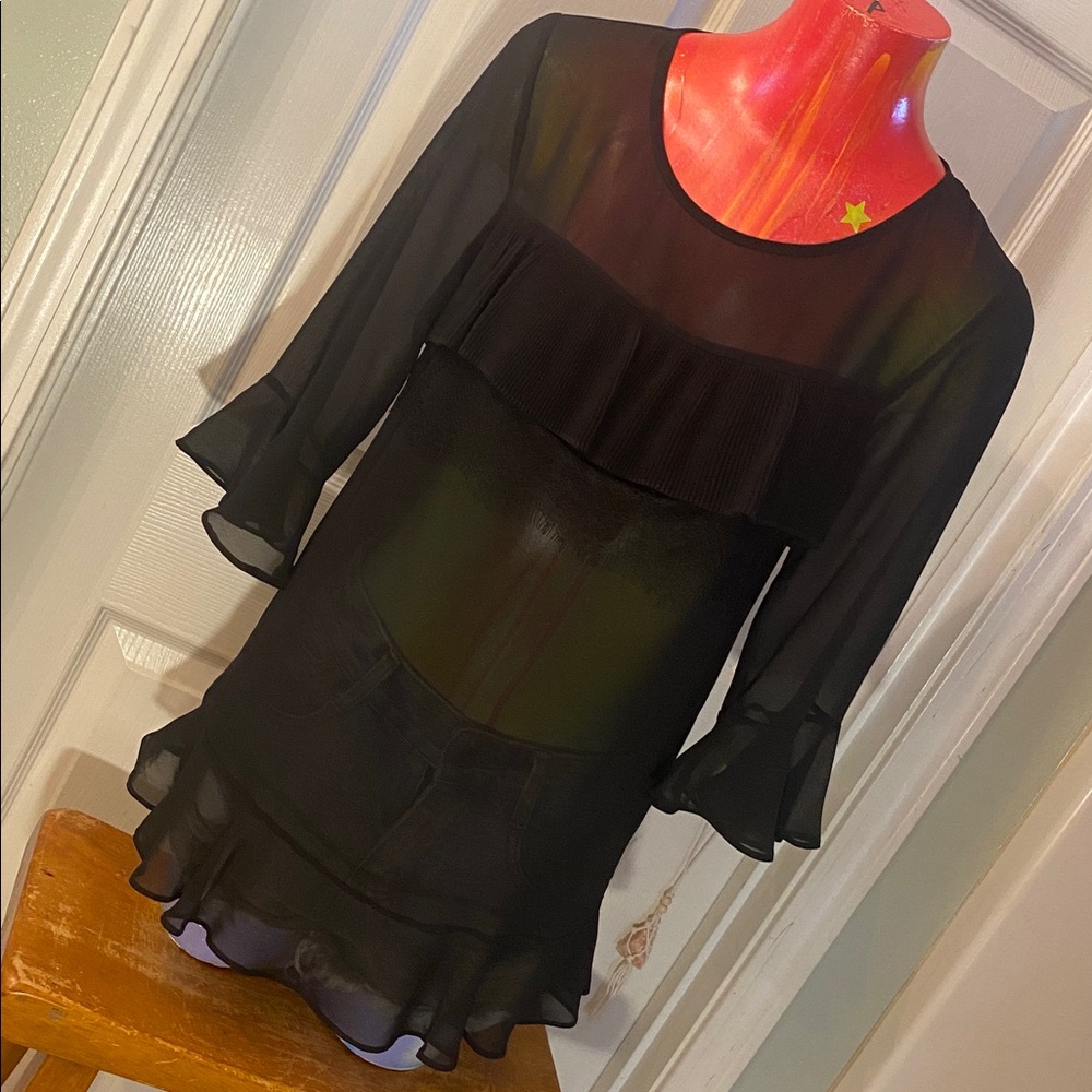 BCBGeneration Black Sheer Ruffle Blouse